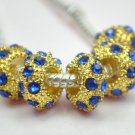 5pcs Gold Sapphire Rhinestone Beads Charm Fits  Bracelet P262
