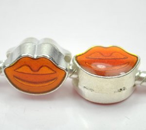 5pcs Silver Orange Smile Face Beads Charm Fits Bracelet P265