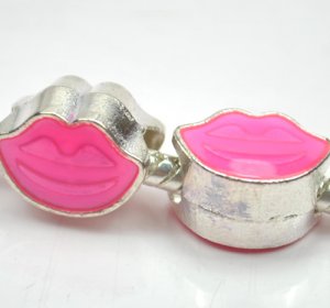 5pcs Silver Red Smile Face Beads Charm Fits Bracelet P266