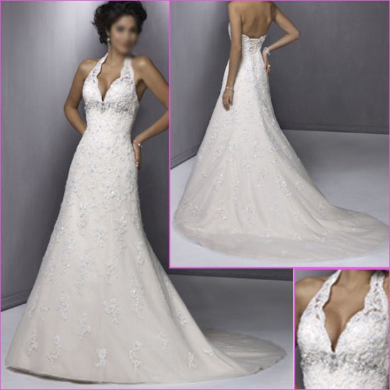 Acctractive/Sweetheart Neckline/Halter/Appliques&Beadings/Satin/Wedding Dress/YY159