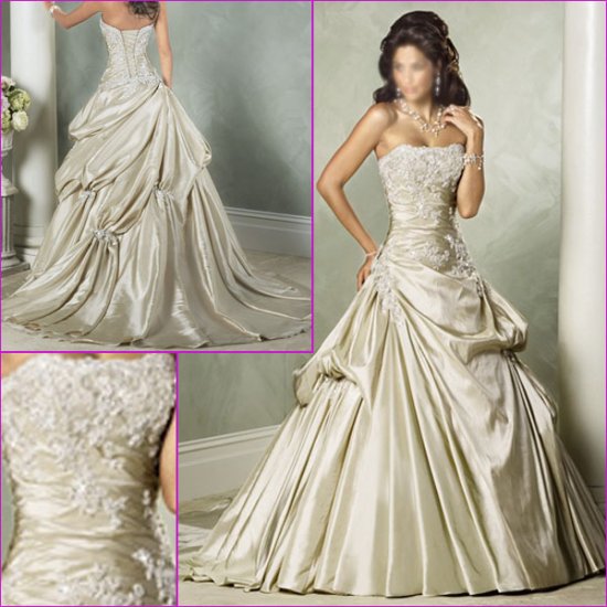 Fashionable/Strapless/Appliques&Beadings/Floor-Length/A-Line/Princess/Wedding Dress YY184
