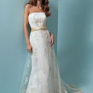 Refined/Strapless/Satin&Mesh/with Appliques/A-Line/Floor Length/Wedding Dress/AA015