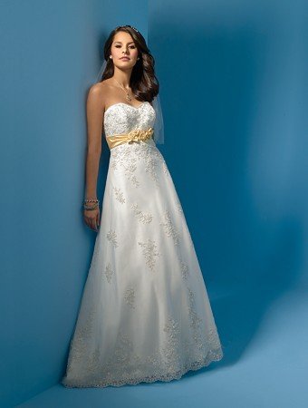 Elegant/Strapless/Satin&Mesh/with Appliques&Handmade/Flower/Wedding Dress/AA026