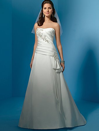 High Quality/Strapless/Satin/with Appliques/A-Line/Princess/Floor-Length/Wedding Dress/AA034