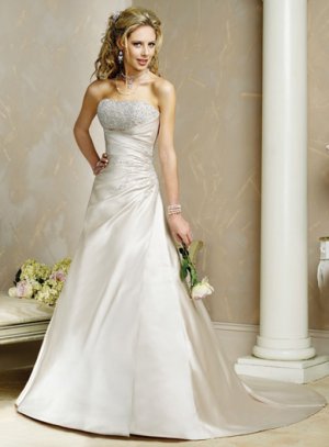 Elegant/Strapless/Satin/with Beading/A-Line/Princess/Floor Length/Wedding Dress/BR001