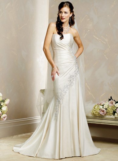 Decent/Strapless/Satin with Beading/Princess/A-Line/Floor Length/Wedding Dress/BR014