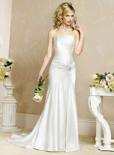 Laconic/Satin/with Beading/Strapless/A-Line/Princess/Floor Length/Wedding Dress/BR022