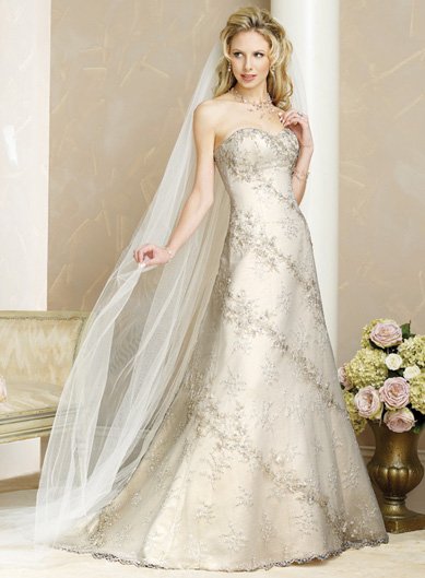 Tasteful/Strapless/Satin/with Appliques/A-Line/Princess/Floor Length/Wedding Dress/BR023