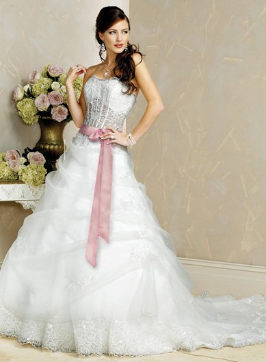 Elegant/Strapless/Satin&Organza/with Appliques/A-Line/Princess/Floor Length/wedding Dress/BR027