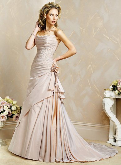 Exquisite/Satin/with Handmade Flower/Strapless/A-Line/Princess/Floor Length/Wedding Dress/BR031
