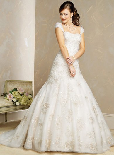 Adorable/Cap Sleeves/A-Line/Princess/Custom-made/Free Color/Wedding Dress/BR038