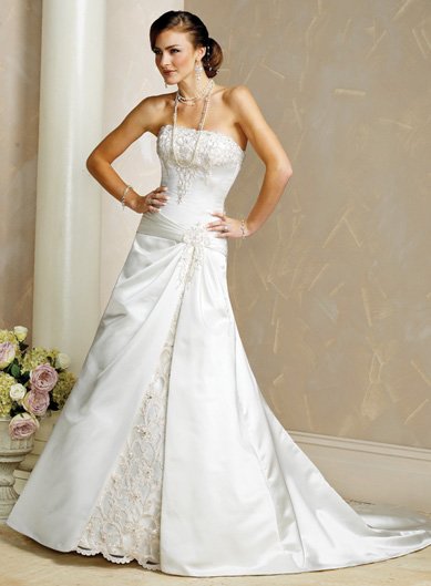 Tasteful/Strapless/Satin/A-Line/Princess/Floor Length/Custom Made/Bridal Wedding Dress/BRO52