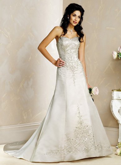 Elegant/Strapless/Satin/A-Line/Princess/Floor Length/Custom Made/Bridal Wedding Dress/BR053