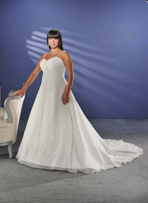 Elegant/Spaghetti Strap/Satin/A-Line/Princess/Custom Made/plus size/Wedding Dress/PS002