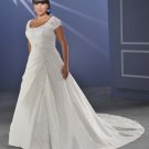 Recherche/Satin/Cap Sleeves/A-Line/Princess/Floor Length/plus size/Wedding Dress/PS003
