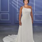 one shoulder/Spaghetti Strap/Satin/A-Line/Princess/Custom-made/plus size/Wedding Dress/PS015