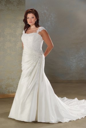Decent/Cap Sleeves/Satin&Organza/A-Line/Princess/Custom-made/Plus size/Wedding Dress/PS024