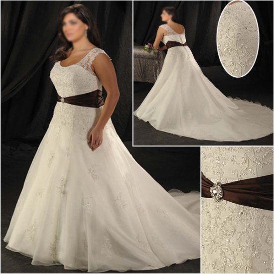 Elegant/Sweetheart Neckline/Cap Sleeves/A-Line/Princess/Plus Size/Bridal Wedding Dress/PS043