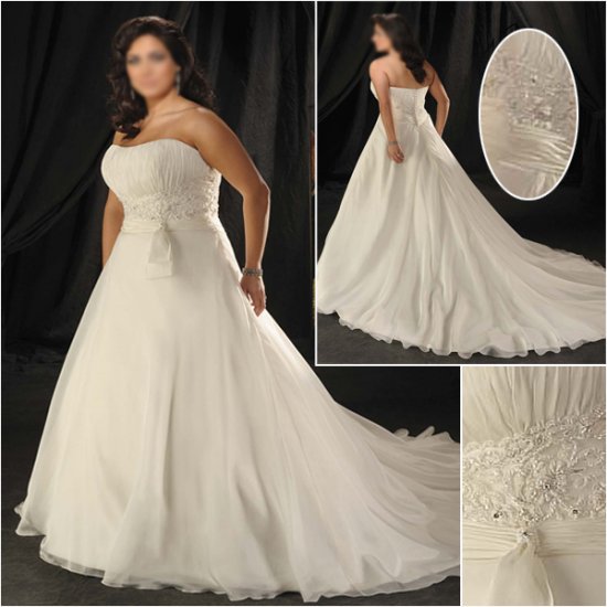 Elegant/Strapless/Satin&Organza/A-Line/Princess/Floor Length/Plus Size/Bridal Wedding Dress/PS048