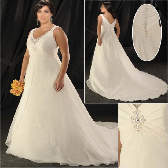 Elegant/Strapless/Satin&Organza/A-Line/Princess/Floor Length/Plus Size/Bridal Wedding Dress/PS049