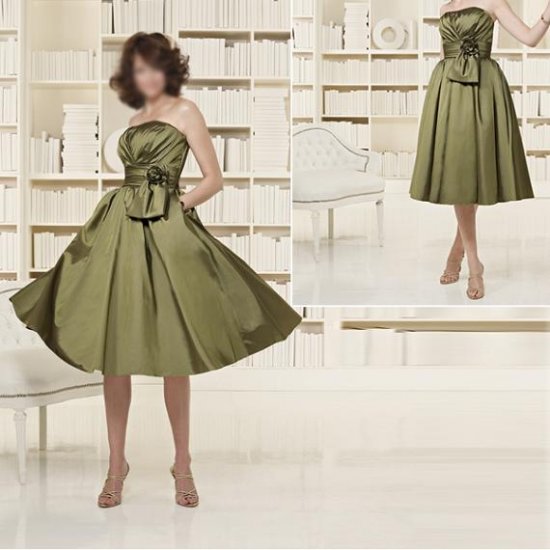 Elegant/Strapless/Knee-Length/Stretch Satin/with Handmade Flower/evening dress/party dress/AD004
