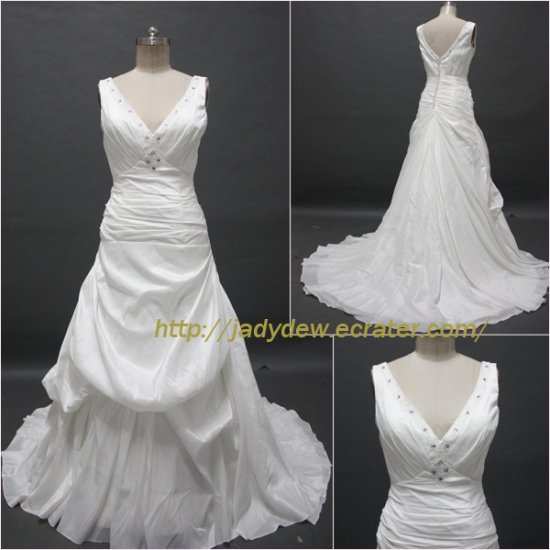 Free Shipping/A-line/Sleeveless/Taffeta/Court train/Bridal Wedding Dress/CWD002