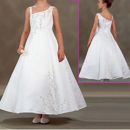 Free Shipping/A-line/sloping shoulder/Satin/Ankle-Length/Flower girls dresses/FL035