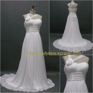 Free Shipping/A-line/Halter/Chiffon/Sweep length train/Bridal Wedding Dress/CWD012