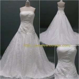 Free Shipping/A-line/Strapless/Satin&voile/Court train/Bridal Wedding Dress/CWD013