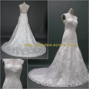 Free Shipping/A-line/Sleeveless/Satin&Lace/Court train/Bridal Wedding Dress/CWD014