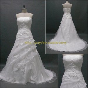 Free Shipping/A-line/Strapless/Satin&Organza/Court Train/Bridal Wedding Dress/CWD129