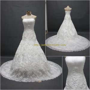 Free Shipping/A-line/Strapless/Satin&Organza/Court Train/Bridal Wedding Dress/CWD130