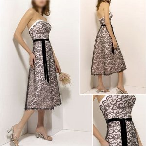 Free Shipping/A-Line/Strapless/Tea-Length/Satin&Lace/Bridemaid dress/party dress/AD034
