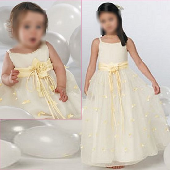 Free Shipping/A-line/Spaghetti/Satin&Organza/Ankle-Length/Flower girls dresses/FG023