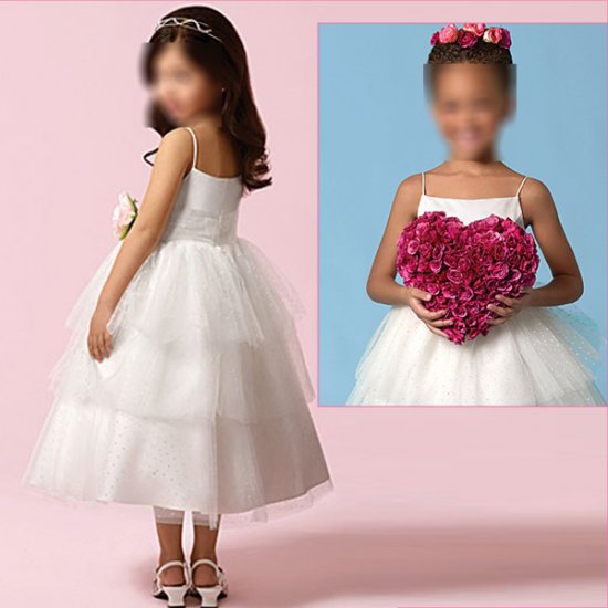 Free Shipping/A-line/Spaghetti/Satin&Mesh/Tea-Length/Flower girls dresses/FG016
