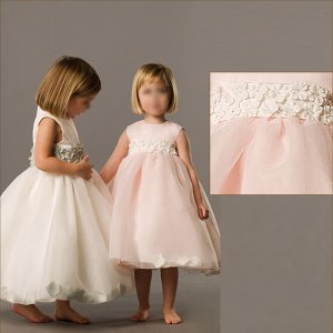 Free Shipping/A-line/Long sleeve/Satin&Organza/Tea-Length/Flower girls dresses/FG065