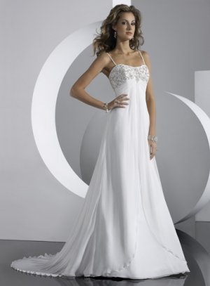 Free Shipping/A-Line/Spaghetti/Satin&Chiffon/Sweep length train/Bridal Wedding Dress/GG075