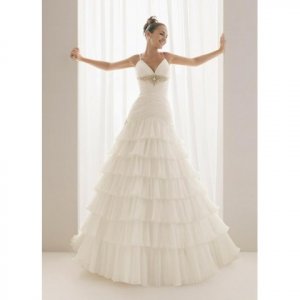 Free Shipping/A-line/Spaghetti/V-neck/Satin&Mesh/Chapel train/Bridal Wedding Dress/YY241