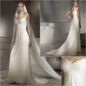 Free Shipping/2011 New arrival/A-line/V-neck/Satin&Chiffon/Floor Length/Wedding Dress/A1006