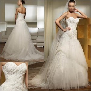 Free Shipping/2011 New arrival/A-line/Sweatheart/Satin&Mesh/Chapel train/Wedding Dress/A1009