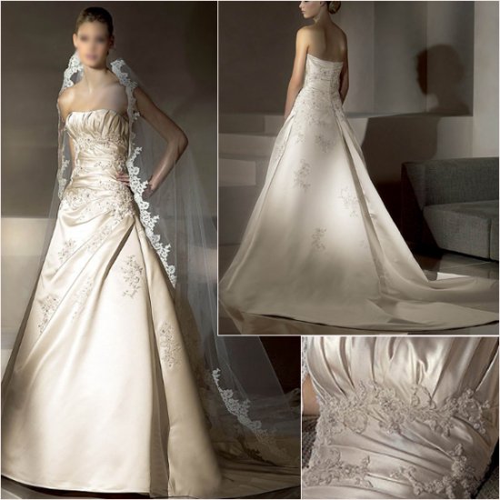 Free Shipping/2011 New arrival/A-line/Strapless/Satin/Chapel train/Wedding Dress/A1018