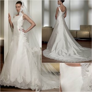 Free Shipping/2011 New arrival/A-line/Sleeveless/Satin/Chapel train/Wedding Dress/A1023