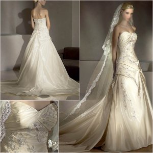 Free Shipping/2011 New arrival/A-line/Sweatheart/Taffeta/Chapel train/bride wedding dress/A1030