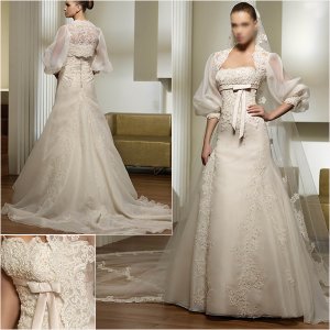 2011 New arrival/A-line/Strapless/Satin&Organza/Chapel train/luxurious Wedding Gown/A1031