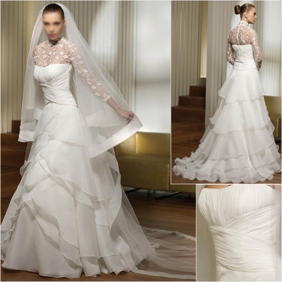 Free Shipping/2011 New arrival/A-line/Strapless/Chiffon/Chapel train/bridal gown/A1032