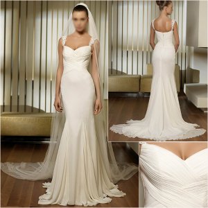 Free Shipping/2011 New arrival/A-line/Sweatheart/Chiffon/Chapel train/Wedding Dress/A1039