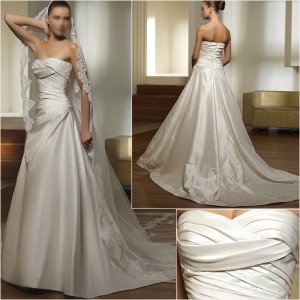 Free Shipping/2011 New arrival/A-line/Strapless/Satin/Chapel train/Wedding Dress/A1045