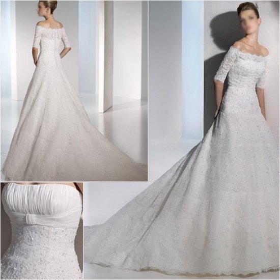 Hot selling/A-line/Short Sleeve/Satin&Lace/Floor length/luxurious Wedding Dress/A1053