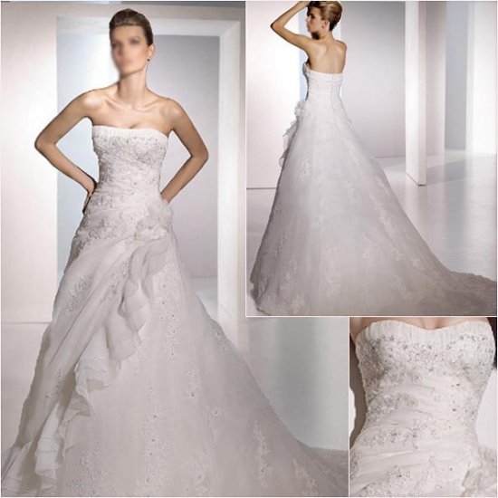 Free Shipping/2011 New arrival/A-line/A-line/Satin&Organza/Chapel train/Wedding Dress/A1055