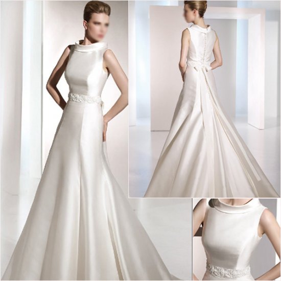 Free Shipping/2011 New arrival/A-line/Sleeveless/Satin/Chapel train/Wedding Dress/A1063